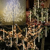 abordables Guirlandes lumineuses à brancher-4 pack pluie de météores guirlandes lumineuses 50cm lumières de noël en plein air décorations extérieures 100-240v 32 tubes 960led guirlandes étanches pour noël fête de mariage arbres de noël mariage de vacances