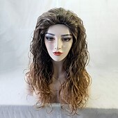 preiswerte Herrenperücken-braune Perücken für Männer synthetische Perücke gewellter Mittelteil Perücke lang ombre dunkelbraunes Kunsthaar Halloween Party Cosplay Perücken