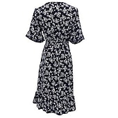 abordables Robes fleuries élégantes-Femme Mini robe Robe vert émeraude Robe Portefeuille mode basique Romantique Vacances du quotidien Rendez-vous Standard Floral Manche Courte Col V bleu marine Vert Eté Printemps