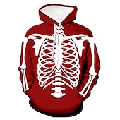 tanie Gotyk i czaszka-Męskie Wzory graficzne Szkielet Bluza z Kapturem Z kapturem Bluzy Bluza z Kapturem Długi rękaw Bluza z kapturem Kaptur Designerskie Druk 3D Codzienny Sport Czerwony Nadruk Wiosna i jesień Projektant