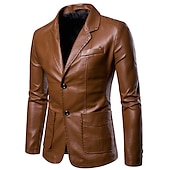 abordables Blazers pour hommes-Homme blouson cuir blazer Extérieur Usage quotidien Chaud Coupe Vent Automne hiver Plein Mode Vêtement de rue Revers Normal faux cuir Noir Jaune Vin Bleu de minuit Veste