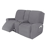 abordables Silla reclinable y con alas-Fundas elásticas para sillón reclinable color burdeos, funda para sofá de dos plazas con consola central, funda para sofá reclinable con bolsillo lateral (funda para 3 reposabrazos, 3 respaldos, 2