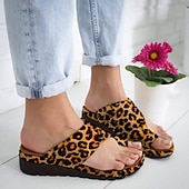 abordables Sandales Décontractées-Sandales à imprimé léopard pour femmes avec talon compensé - élégantes et confortables pour les tenues décontractées d&#039;été