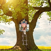 Недорогие садовые скульптуры и статуи-сказочный домик дерево висит фигурка окно сидит фея лестница смола ремесло статуя открытый орнамент для дома сад двор художественный декор