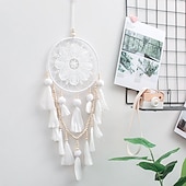 levne Lapače snů-bílý lapač snů ručně vyrobený dárek s jedním kroužkem s péřovým závěsem na zeď umění zvonkohra boho styl domácí dekorace