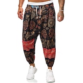 billiga Retro-Herr Harem Långbyxor Sommarbyxor Byxor Strandbyxor Elastisk midja Släpp grenen Djur Färgblock Andningsfunktion Mjuk Fullängd Ledigt Dagligen Kinesisk stil Boho Lös passning Svart Gul Microelastisk