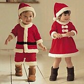 billiga Barnens juldräkter-Tomtekostymer jultomten Mrs.Claus Cosplay-kostym Kläder Julklänning Santa kläder Pojkar Flickor Jul Karnival Maskerad Särskild Jul Barn Jul Klänning Hatt