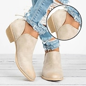 abordables Botines-Botines de tacón bajo de piel sintética de color rosa para mujer: botines sin cordones de estilo occidental para uso informal y diario