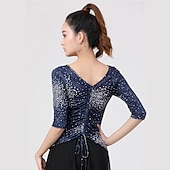 cheap Latin Dancewear-Latin Dance Ballroom Dance Top Printing Women&#039;s Training Performance Half Sleeve Polyester