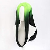 abordables Perruques de fête-Perruque cosplay 123 perruque ondulée au milieu 26 pouces vert fluorescent une couleur cheveux synthétiques 70 pouces design à la mode pour femmes perruques de carnaval noires