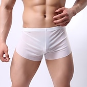 economico Boxer da uomo-maglia da uomo sexy puro colore boxer intimo elastico vita bassa maglia traspirante boxer mutandine blu m