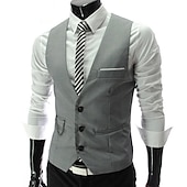preiswerte Men&#039;s Vest-Herren Anzugweste Weste Formal Hochzeit Arbeit Karriere/ Zeremonie / Hochzeit Modisch 1920s Ganzjährig Polyester Einfarbig V Ausschnitt Schlank Wein Schwarz Weiß Marinenblau Weste