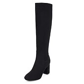 baratos Botas da moda-botas femininas azul marinho até o joelho com salto bloco - elegantes e versáteis para a moda de inverno, perfeitas para uso diário e ocasiões especiais