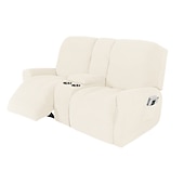 abordables Silla reclinable y con alas-Fundas elásticas para sillón reclinable color burdeos, funda para sofá de dos plazas con consola central, funda para sofá reclinable con bolsillo lateral (funda para 3 reposabrazos, 3 respaldos, 2