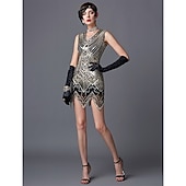 رخيصةأون فساتين عشرينيات القرن العشرين-الهدر 20S عشرينيات مصغرة فساتين اللباس الزعنفة فستان حفلة عيد الميلاد بلا أكمام غاتسبي العظيم تشارلستون V رقبة ملابس تنكرية نسائي حفلة تخرج / حفلة موسيقية / حفلة رقص حفلة ليلية مناسب للحفلات