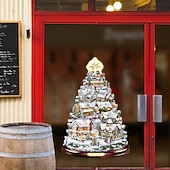 billiga Klistermärke-jul fönster klistermärken träd vinter girlander fönster klistermärken heminredning kristall träd jultomten snögubbe roterande skulptur dekorationer avtagbar pasta