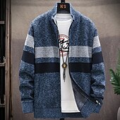 economico Maglioni Cardigan da uomo-Per uomo Felpa Cardigan Maglione con zip Giacca maglione Maglione in pile Maglia Lavorato a maglia Color Block Colletto alla coreana Moda Esterno Interni Abbigliamento Inverno Autunno Blu Grigio scuro