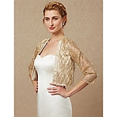 billige bryllup gjesteomslag-Kvinners Wrap Funkle Bolero Elegant  Luksuriøs Glans 3/4 Lengde Ermer Paillett Bryllupsgjester Wraps Med Paillett Bryllup Vår  Høst antrekk å imponere