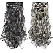 voordelige Synthetische extensies-clip in haarverlenging 20 inch 16 clips lang synthetisch haar hittebestendig haarstukje natuurlijk golvend ombre haarstuk 6 stks/set