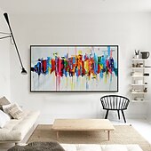 cheap Abstract Paintings-Handmade Oil Painting Canvas Wall Art Decoration Colorful Abstract Modern for Home Decor Rolled Frameless Unstretched Painting