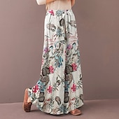 preiswerte weites Bein und hohe Taille-Damen Normal Weite Hosenbeine Weites Bein Hosen Hose Baggy-Hosen Mode Volle Länge Mittlere Taille Blume / Blumenmuster Seitentaschen Baggy Hoher Schnitt Komfort Unelastisch Lässig Wochenende Gelb