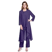 abordables Costumes-pantalons pour maman-Combinaison  Tailleur Mère de la Mariée Robe de Mariage Invitée Élégante Grande Taille Col Bateau Longueur au Sol Chiffon Sans Manches oui Wrap Inclus de Couleur Unie taille sur mesure gratuite