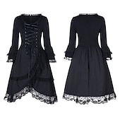 preiswerte Kleider-Gotische Lolita Cocktailkleid Vintage-Kleid Kurz Mini Kleid Steampunk Übergrössen Spitze Einfarbig A-Linie Kostüm Damen Fantasie Steampunk Karneval Maskerade Leistung Date Festival Teenager Erwachsene