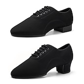 preiswerte Lateinamerikanische Schuhe-Herren Schuhe für den lateinamerikanischen Tanz Übe das Trainieren von Tanzschuhen Line Dance Charakterschuhe Leistung Bühne Praxis Flach, Ballerina Niedriger Absatz Schnürsenkel Schwarz