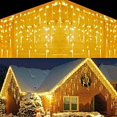 olcso Hálózatra csatlakoztatható elektronika-3,5 m 5 m karácsonyi füzér függöny lámpák 96 leds 216 ledes jégcsap függöny lámpák 220 V tündérfüzér fények karácsonyi újév kerti bevásárlóközpont beltéri kültéri dekoráció eu csatlakozó