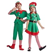 billiga Vuxna juldräkter-jultomten Alf Klänningar Kläder Semester klänning Alvdräkt Herr Pojkar Jul Karnival Maskerad Maskerad Cosplay kostym Jul Vuxna Fest Jul Semester Topp Byxor Skärp Strumpor Hatt