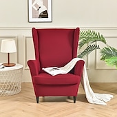 abordables Cubierta de sillón y silla sin brazo-Funda elástica de color sólido para sillón orejero, funda de licra, funda para sillón orejero, funda de color burdeos y rojo con parte inferior elástica para decoración de sala de estar y dormitorio