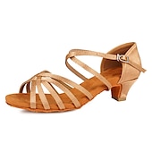 ieftine Pantofi Dans Copii-pantofi de dans latino din satin pentru fete cu toc jos și design cu curele încrucișate - perfecti pentru dansul de sală și salsa