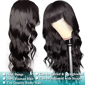 cheap Human Hair Capless Wigs-Human Hair Wig Long Body Wave With Bangs Natural Party Best Quality New Arrival Capless Brazilian Hair Women&#039;s Natural Black #1B 12 inch 14 inch 16 inch Daily Thanksgiving New Year