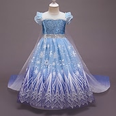 abordables Robes féeriques-Enfants Fille Robe Paillette Motif de flocon de neige Sans Manches Utilisation Soirée Etincelant Princesse Costume Mousseline de soie Polyester Maxi Automne Hiver 3-10 ans Bleu