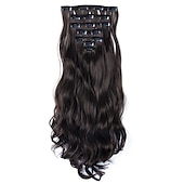 abordables Clip dans les extensions-7 pièces/ensemble 22 postiches ondulés bouclés 16 clips dans de faux cheveux de style clip synthétique dans les extensions de cheveux résistant à la chaleur pour les femmes filles