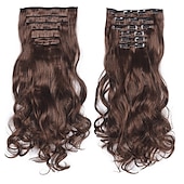 voordelige Synthetische extensies-clip in haarverlenging 20 inch 16 clips lang synthetisch haar hittebestendig haarstukje natuurlijk golvend ombre haarstuk 6 stks/set