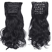 voordelige Synthetische extensies-clip in haarverlenging 20 inch 16 clips lang synthetisch haar hittebestendig haarstukje natuurlijk golvend ombre haarstuk 6 stks/set
