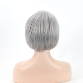 cheap Older Wigs-Short Grey Pixie Bob Wigs for White Women Sliver Gray Synthetic Straight Hair Repalcement Wig