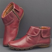 abordables Botines-Mujer Botas Tallas Grandes Color sólido Botines Botines Tacón Plano Dedo redondo PU Vino Negro Marrón
