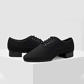 preiswerte Lateinamerikanische Schuhe-Herren Schuhe für den lateinamerikanischen Tanz Übe das Trainieren von Tanzschuhen Line Dance Charakterschuhe Leistung Bühne Praxis Flach, Ballerina Niedriger Absatz Schnürsenkel Schwarz