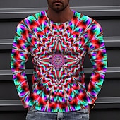 billiga 3D T-shirts-Herr 3D Print T-shirt Långärmad T-shirt 3D-tryck Rund hals Skjorta Sport Mode Sportkläder Utomhus Semester Gata Rubinrött Blå Grön Höst Kläder S M L XL XXL XXXL 4XL