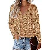 economico Top Grafici da Donna-Per donna Camicia Camicia in pizzo Blusa Top eleganti Leopardo A pois Streetwear Informale Manica lunga A V Top regolari Informale Giornaliero Per eventi Lacci Stampa Nero Verde chiaro Rosa Vino Blu