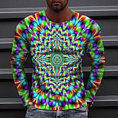 billiga 3D T-shirts-Herr 3D Print T-shirt Långärmad T-shirt 3D-tryck Rund hals Skjorta Sport Mode Sportkläder Utomhus Semester Gata Rubinrött Blå Grön Höst Kläder S M L XL XXL XXXL 4XL