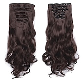 voordelige Synthetische extensies-clip in haarverlenging 20 inch 16 clips lang synthetisch haar hittebestendig haarstukje natuurlijk golvend ombre haarstuk 6 stks/set