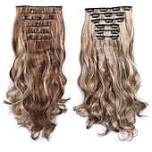 voordelige Synthetische extensies-clip in haarverlenging 20 inch 16 clips lang synthetisch haar hittebestendig haarstukje natuurlijk golvend ombre haarstuk 6 stks/set
