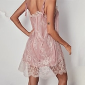 cheap Mini Black Dress-Women&#039;s Valentine Pajamas Sexy Nightgown Dress Pure Color Fashion Lovers Comfort Home Valentine&#039;s Day Bed Lace Straps Sleeveless Summer Spring
