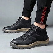 preiswerte Winter- und Schneestiefel-Herren Stiefel Schneestiefel Winterstiefel Komfort Schuhe Fleece-Futter Wandern Vintage Sport Klassisch Outdoor Täglich Leder Warm Stiefeletten / Stiefeletten Schnürsenkel Schwarz Braun Herbst Winter