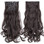 cheap Synthetic  Extensions-Synthetic Hair Curly Clip In Wig Extension 16 Clips In Hair Extension Hair Pieces Fake Hair Extension Synthetic 49 Colors