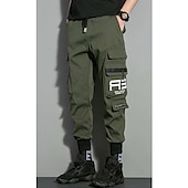 economico Pantaloni cargo-Per uomo Pantaloni cargo Pantaloni Abbigliamento tecnico Vita elastica Multi tasca Alfabetico Geometria All&#039;aperto Sport Lunghezza intera Informale Giornaliero Athleisure Verde militare Nero