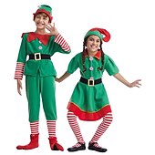 billiga Vuxna juldräkter-jultomten Alf Klänningar Kläder Semester klänning Alvdräkt Herr Pojkar Jul Karnival Maskerad Maskerad Cosplay kostym Jul Vuxna Fest Jul Semester Topp Byxor Skärp Strumpor Hatt